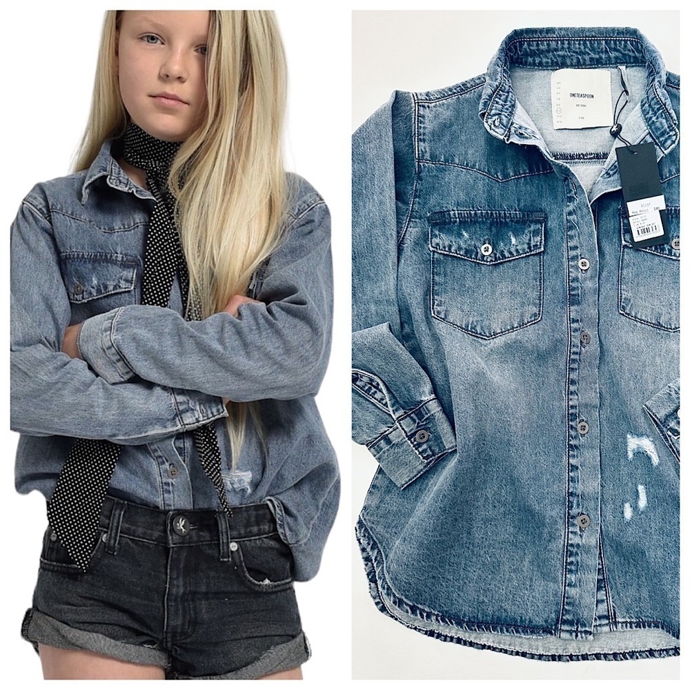 NEW! KIDS ONE TEASPOON JEAN SHIRT Distressed Luxury Denim Size 9/10 NWT Casual